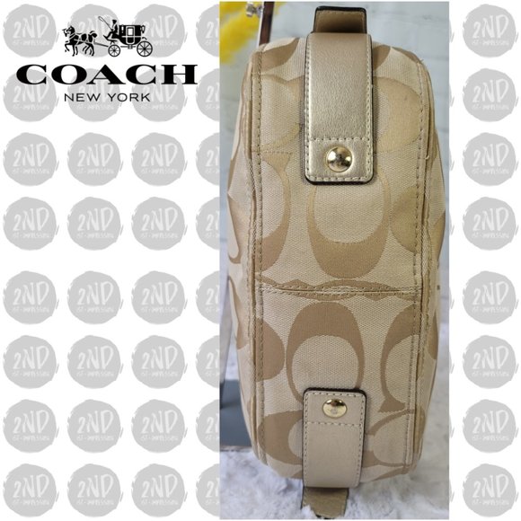 COACH Zoe Cream Gold Signature Print Canvas Leather Shoulder Bag - Picture 4 of 11